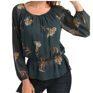 DR2 Long‎ Sleeve Floral Blouse Green S